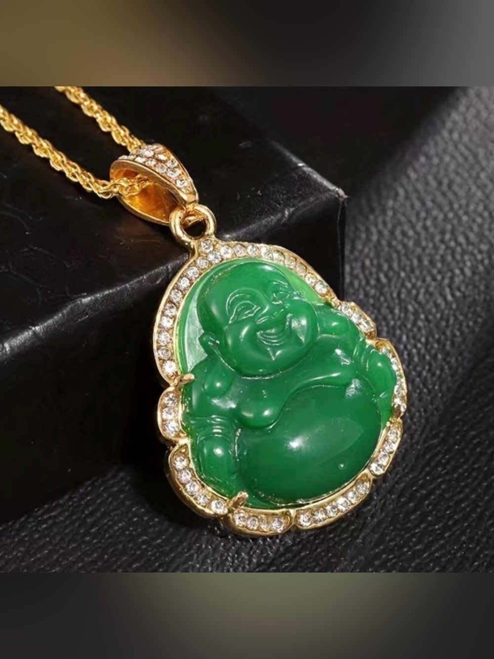 Women Maitreya Buddha Green Stone Zircon Pendant Lucky Amulet Fortune Necklace